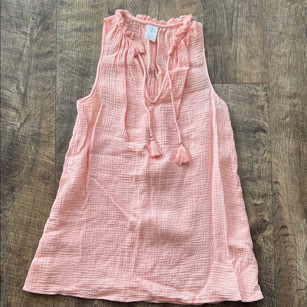 Kona Sol Coral Pink Gauze Swim Coverup Tunic with Tassel Tie